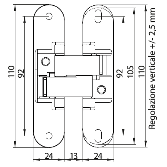 CERNIERA INVISIBILE ALA RIDOTTA PER PORTE REGOLABILE 110 x 62 
