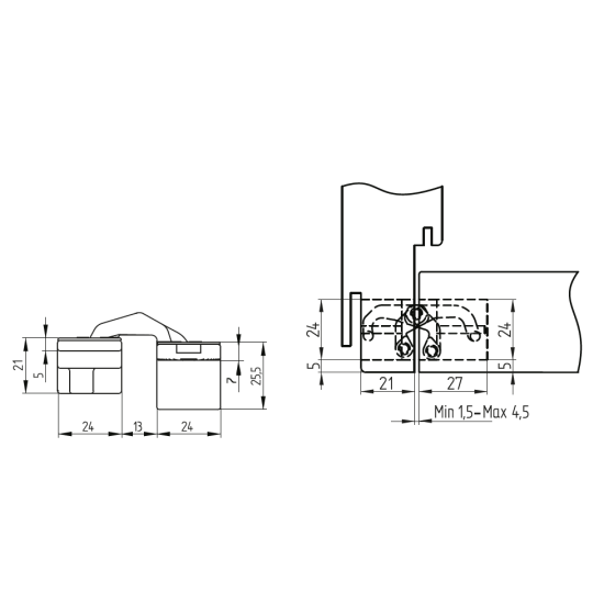 CERNIERA INVISIBILE ALA RIDOTTA PER PORTE REGOLABILE 110 x 62 