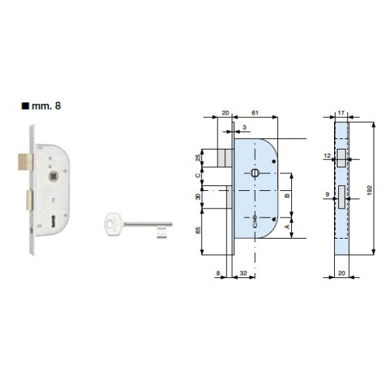 2 MANDATE E SCROCCO CON 1 CHIAVE  K01 , CATENACCI IN OTTONE ART. 145320/001