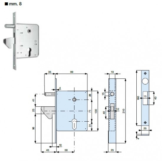 SERRATURA GANCIO SPORGENTE N ACCIAIO ZINCATO, COMPLETA DI CONTROPIASTRA  ART. 566580/000