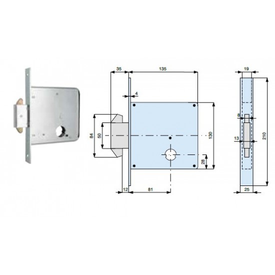 SERRATURA GANCIO RIENTRANTE IN OTTONE, 3 MANDATE ART. 572810/000