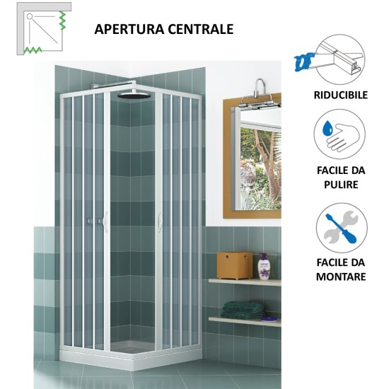 BOX DOCCIA BIANCO ANGOLARE IN PVC 2 LATI APERTURA CENTRALE MODELLO LUNA