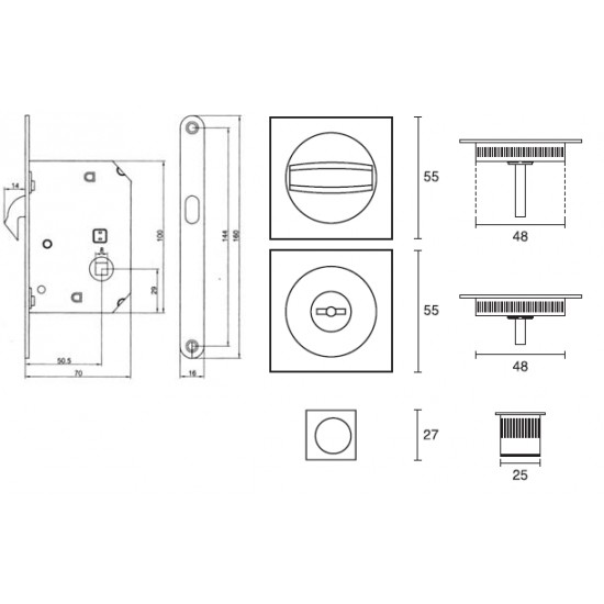 SERRATURA PER PORTA SCORREVOLE QUADRA CROMO SATINATA SERRATURA PER PORTA SCORREVOLE QUADRA CROMO SATINATA